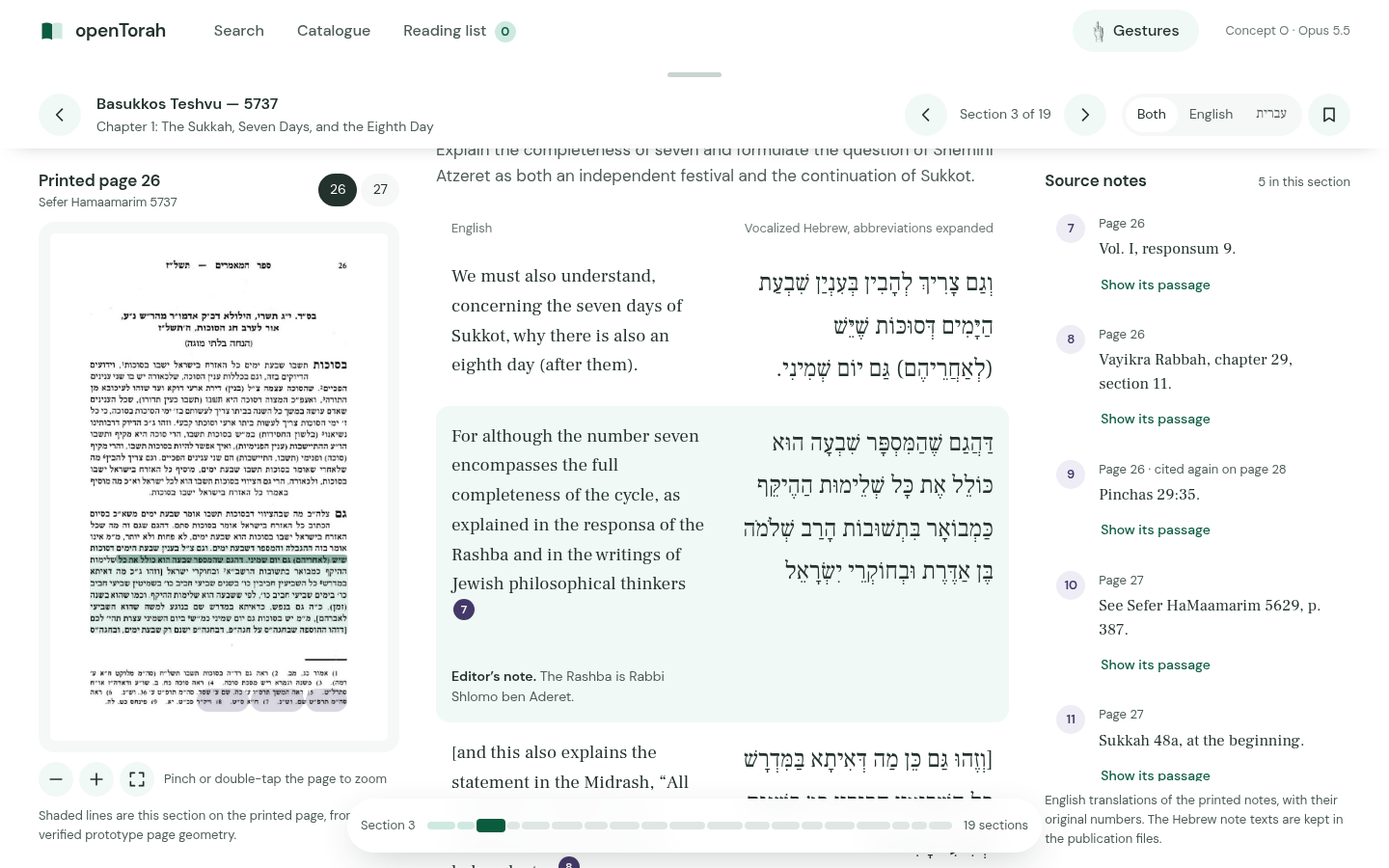 Opus Folio reader with bilingual text, scans and source notes